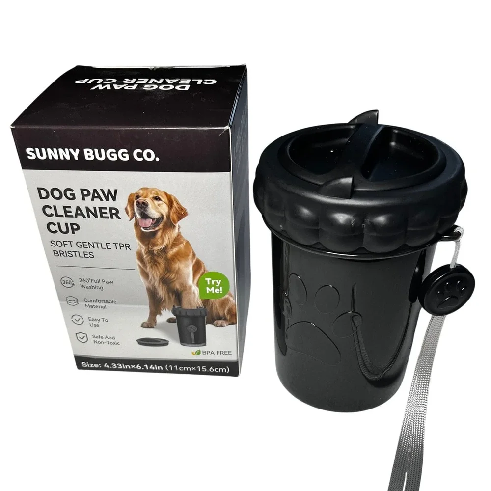Sunny Bugg Co Dog Paw Cleaner Cup Large Black Soft Bristles Portable BPA Free